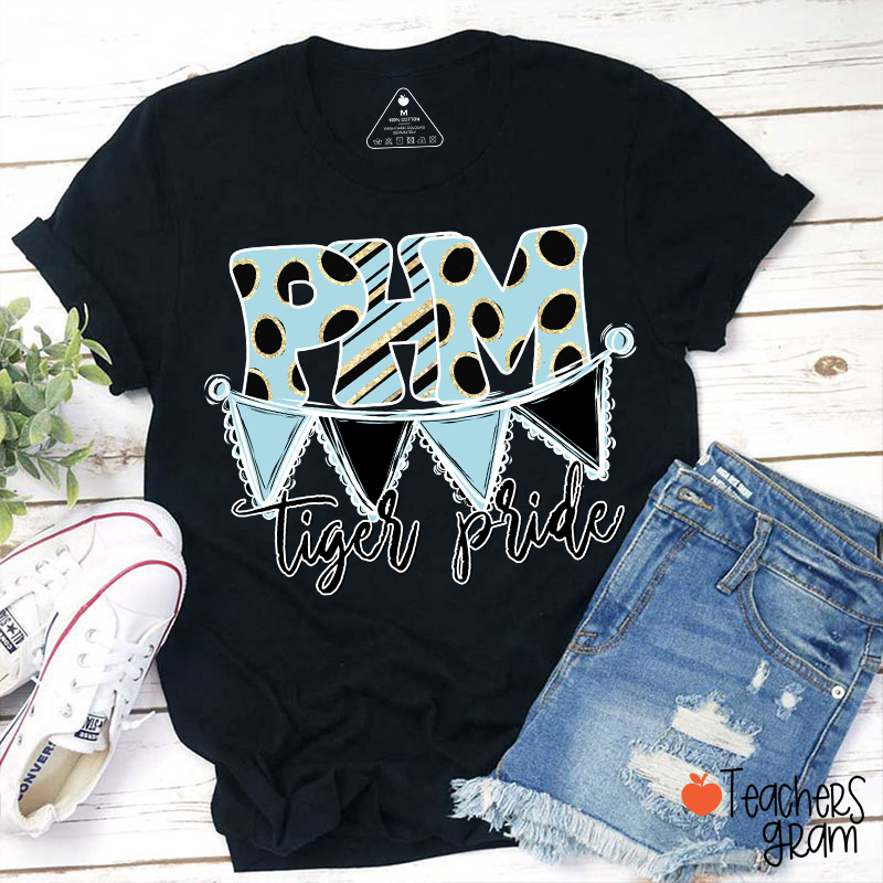 Personalized Mascot Banner Dots Teacher T-Shirt