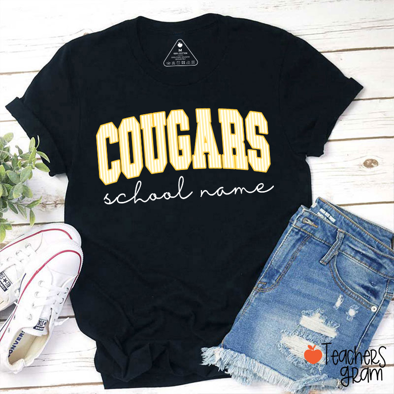 Personalized Mascot School Spirit Stripes Teacher T-Shirt-Teachersgram