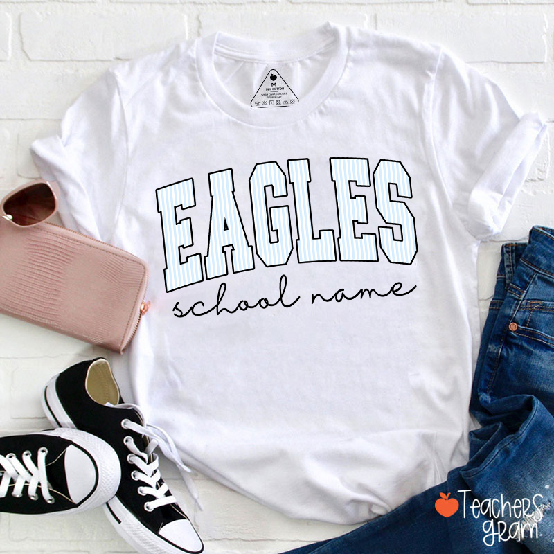 Personalized Mascot School Spirit Stripes Teacher T-Shirt