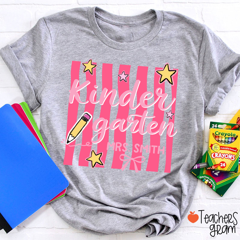 Personalized Grade And Name Stars And Pencil Teacher T-Shirt