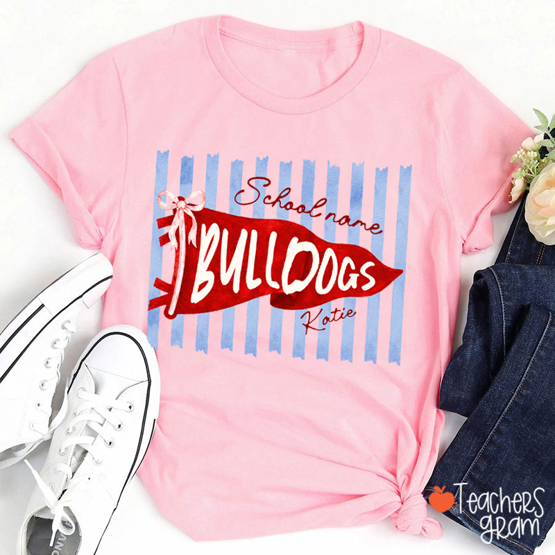 Personalized Mascot School Spirit Stripes Pennant Teacher T-Shirt