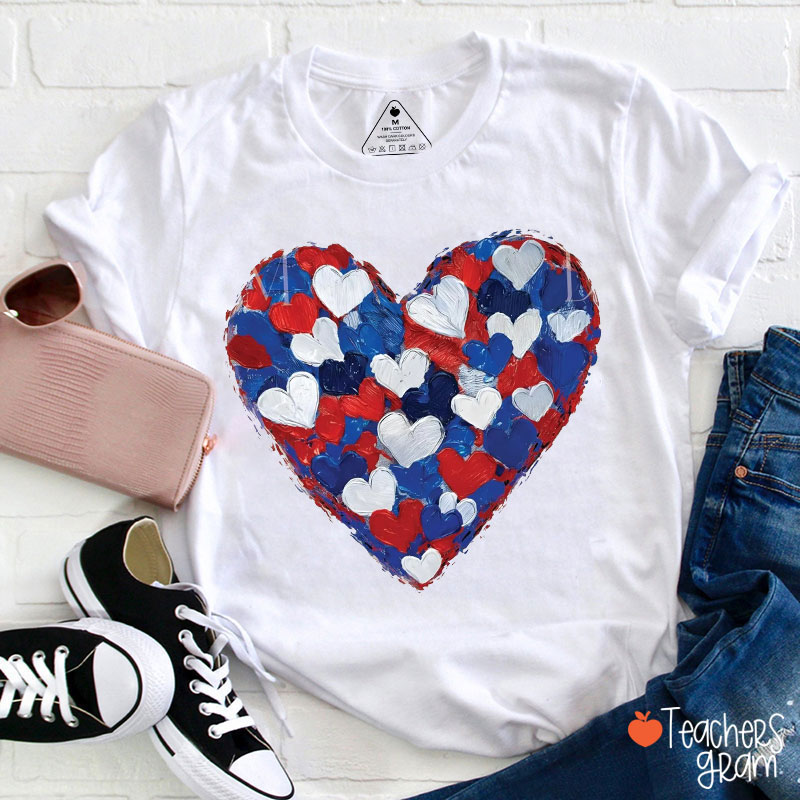 Patriotic Heart Brushstroke Teacher T-Shirt