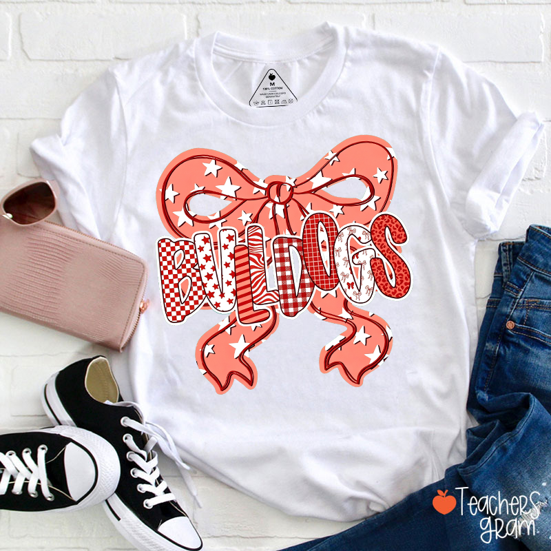 Personalized Mascot Star Bow Mixed Pattern Letter Teacher T-Shirt