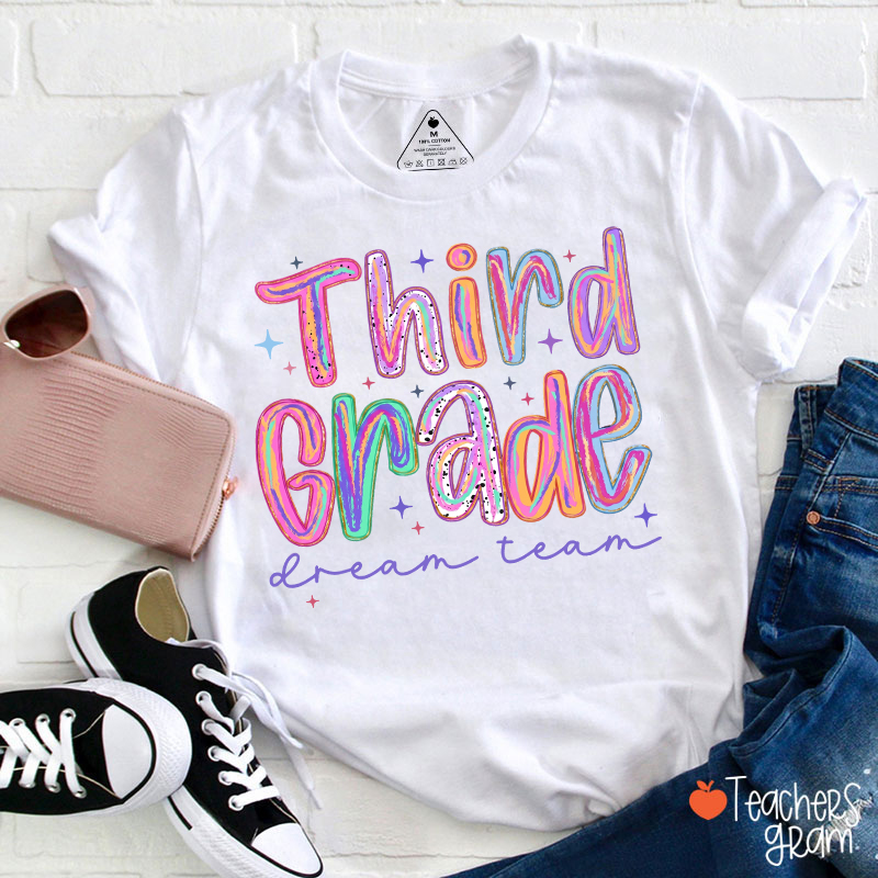 Personalized Pastel Rainbow Grade Dream Team Teacher T-Shirt
