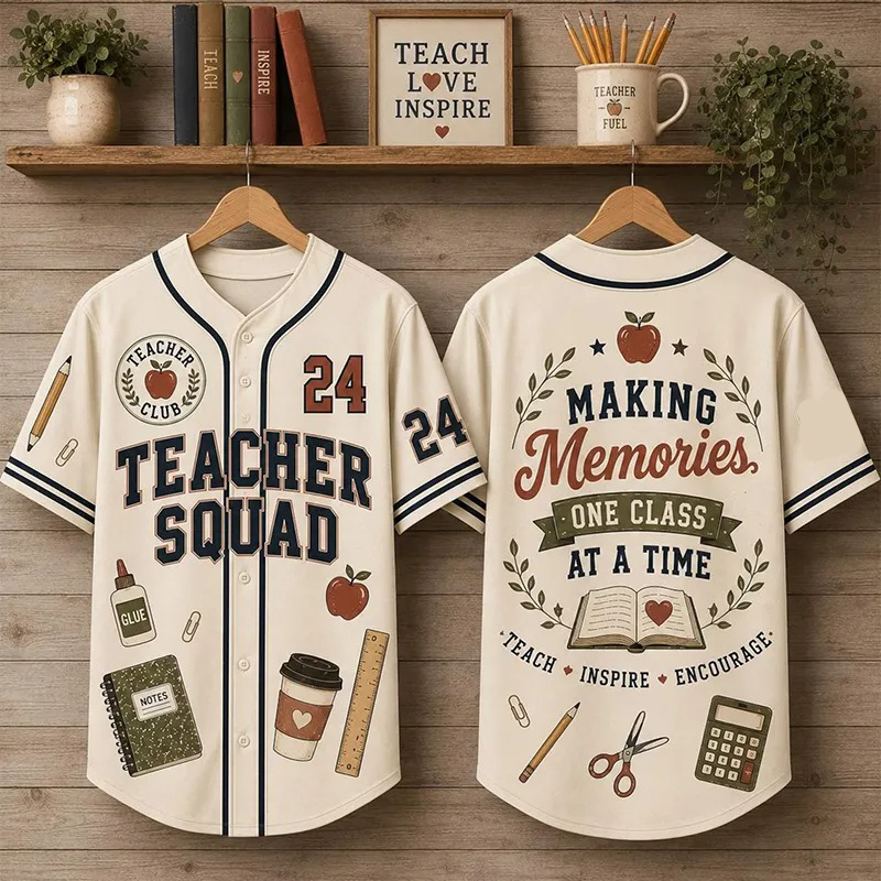 Personalized Number Teacher Squad Making Memories Teacher Baseball Jersey