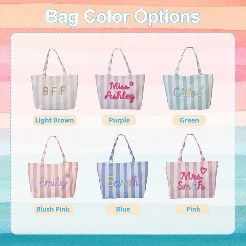 Personalized Name Canvas Striped Tote