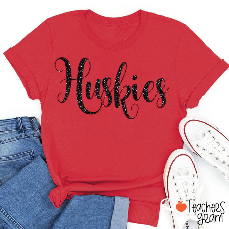 Personalized Mascot Glitter Cursive Script Teacher T-Shirt