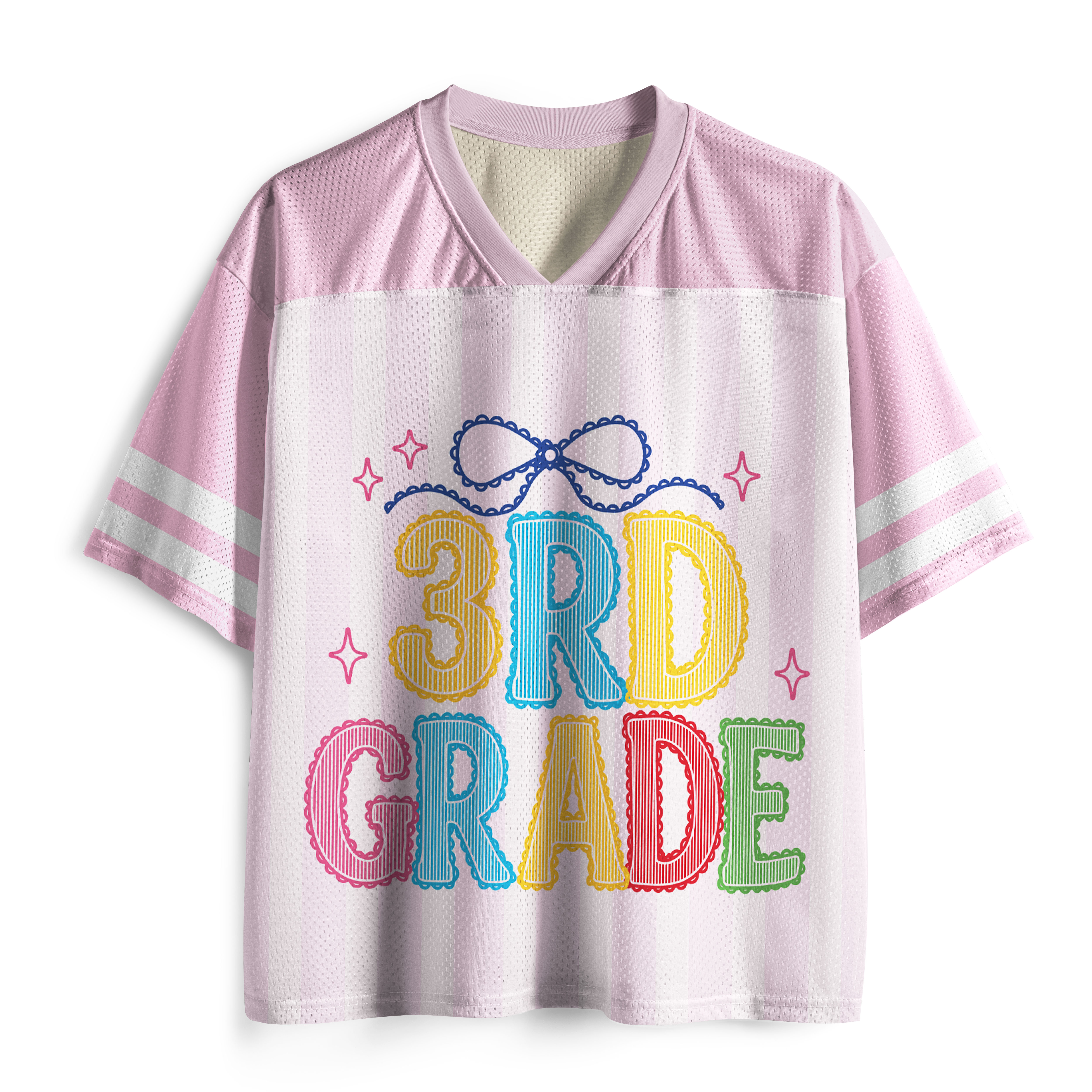 Personalized Grade And Name Lace Gingham Coquette Bow Teacher Mesh Jersey