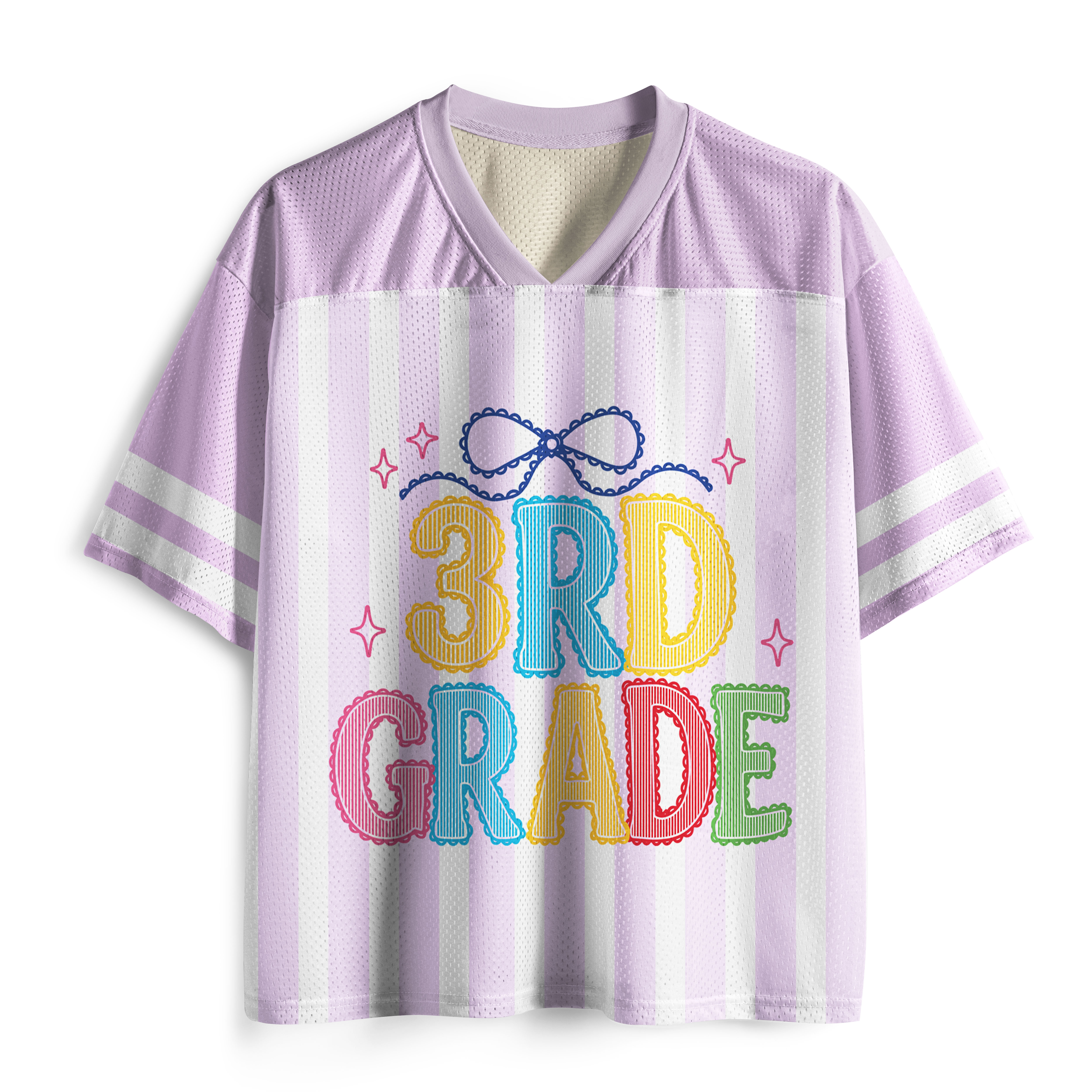 Personalized Grade And Name Lace Gingham Coquette Bow Teacher Mesh Jersey
