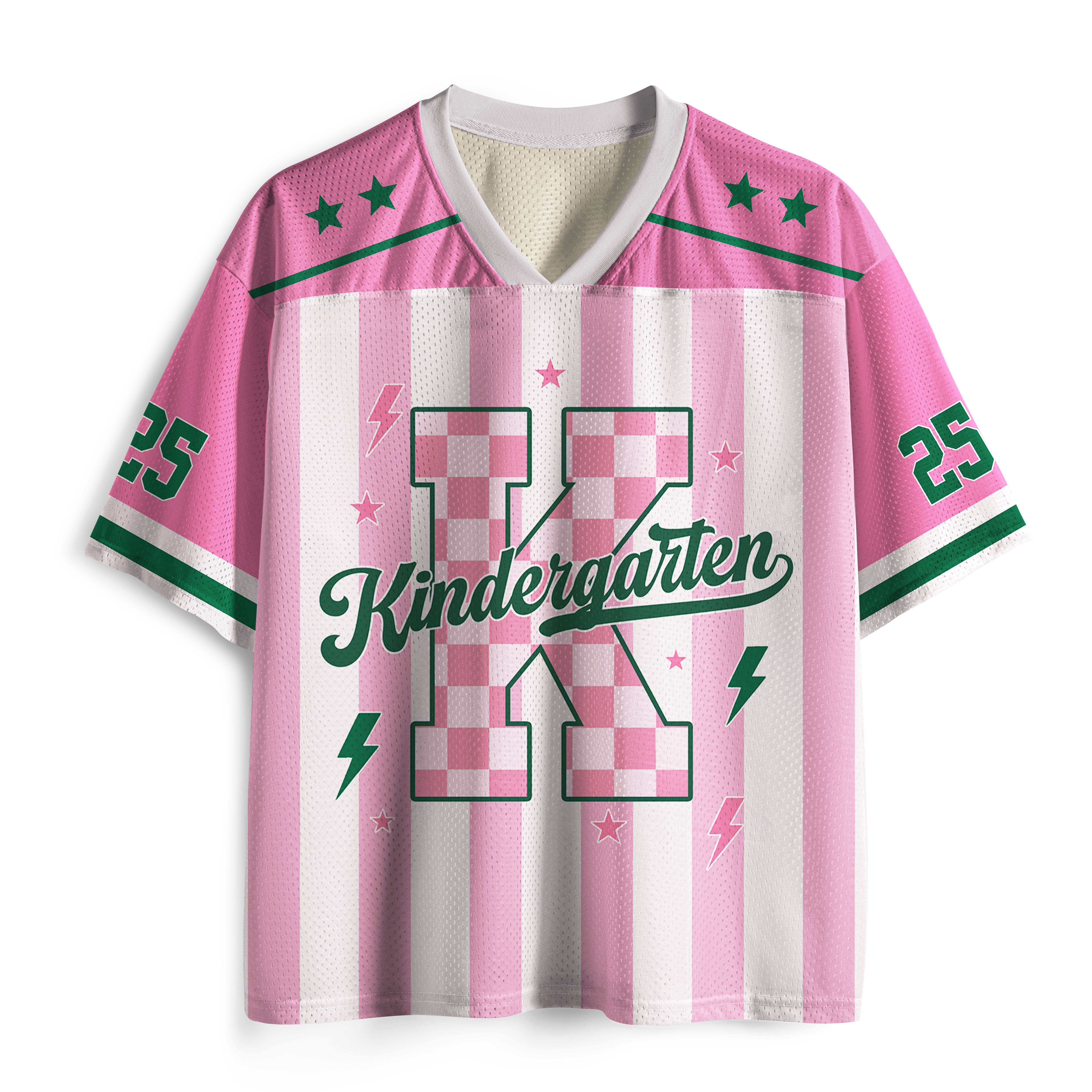Personalized Grade Pastel Stripe Check Number Teacher Mesh Jersey