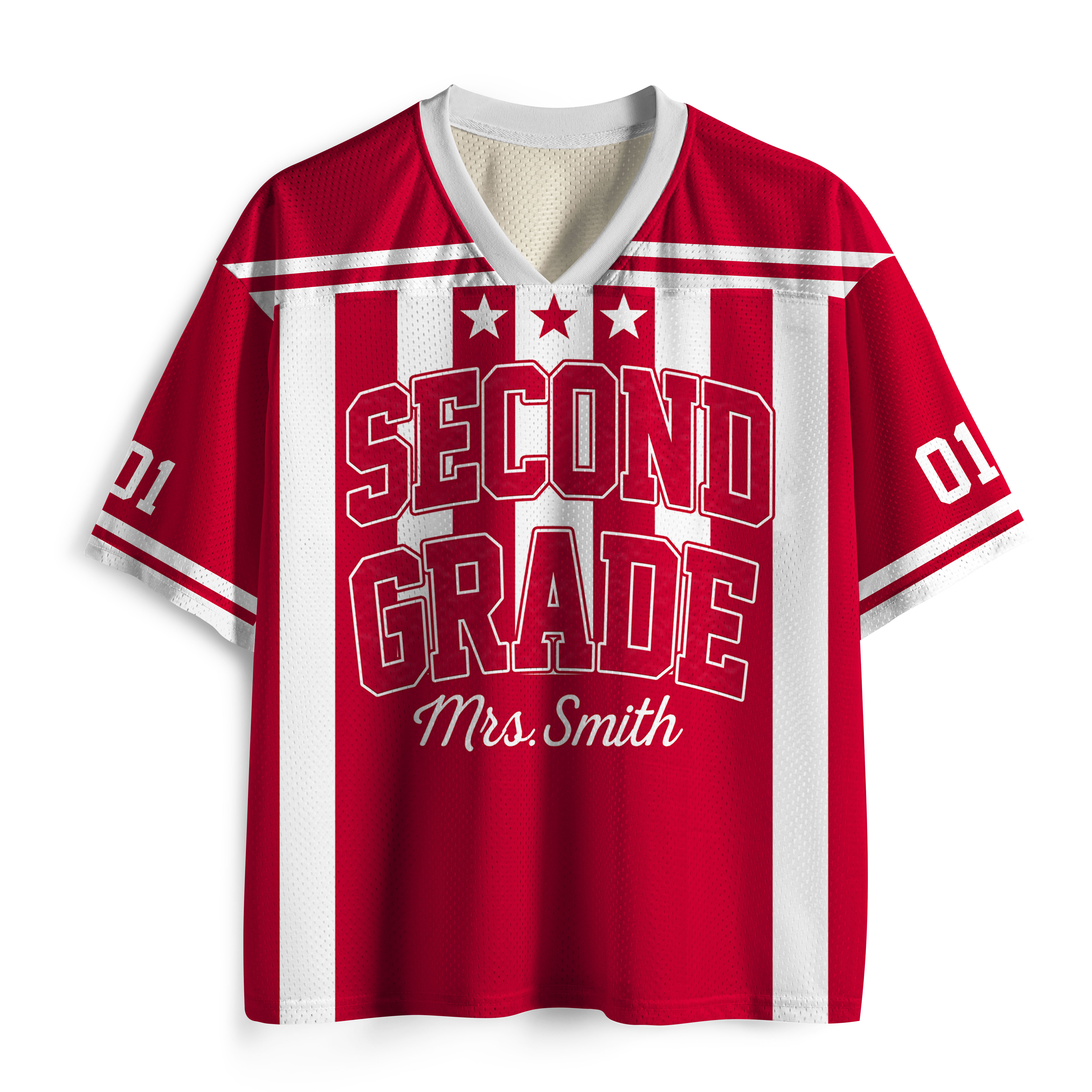 Personalized Grade Teacher Name And Number Vertical Striped Teacher Mesh Jersey