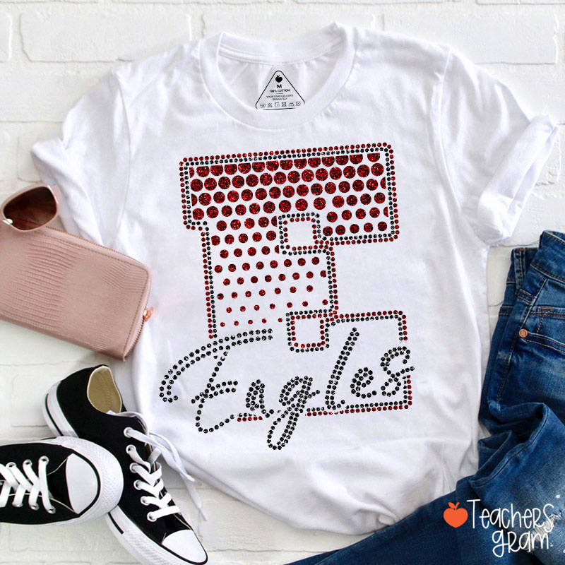 Personalized Mascot Rhinestone Varsity Letter Script Teacher T-Shirt