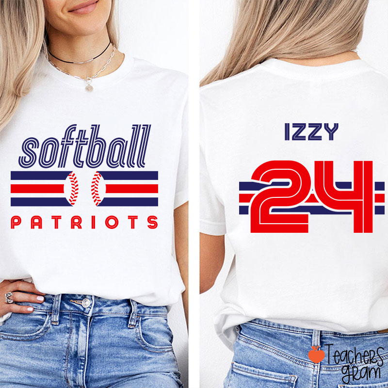 Personalized Mascot Name And Number Sport Teacher Two Sided T-Shirt