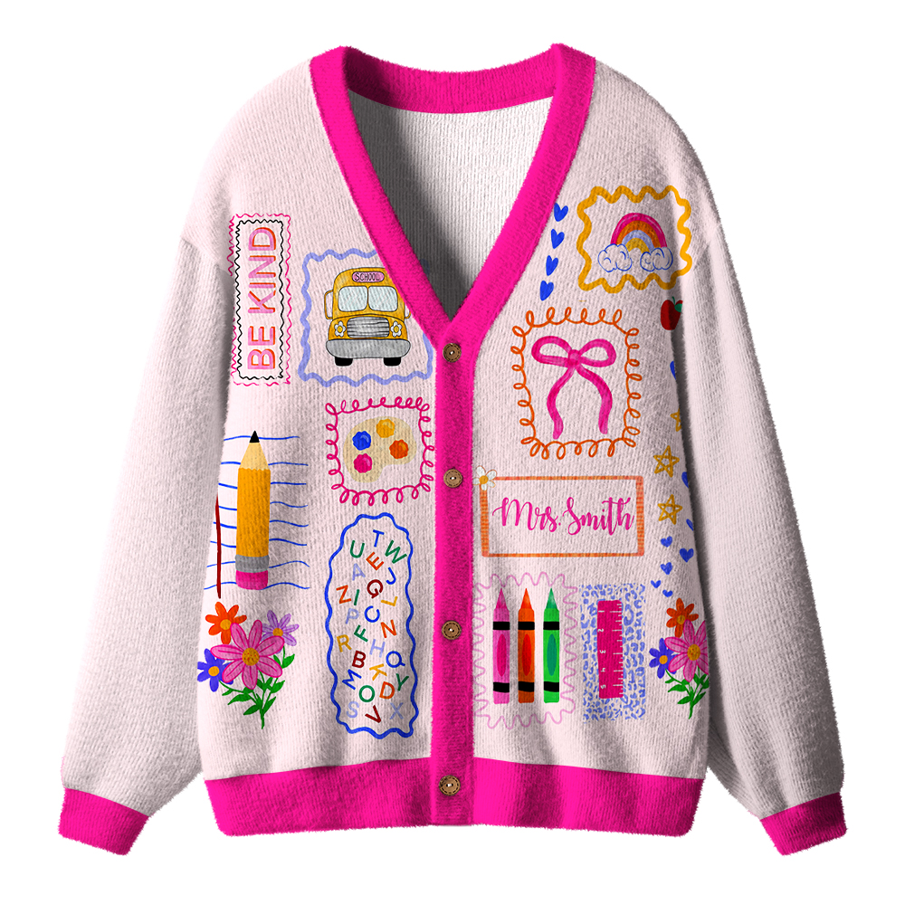 Personalized Name Grade Teacher Patchwork Teacher Ugly Cardigan Sweaters
