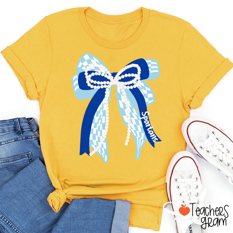 Personalized Mascot Cute Bow School Spirit Graphic Teacher T‑Shirt