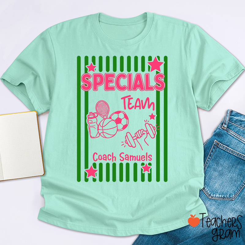 Personalized Name Specials Team Science Striped Star Teacher T-Shirt