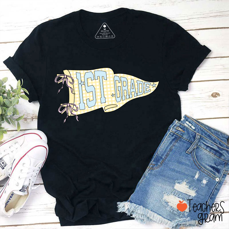 Personalized Text Gingham Pennant Teacher T-Shirt
