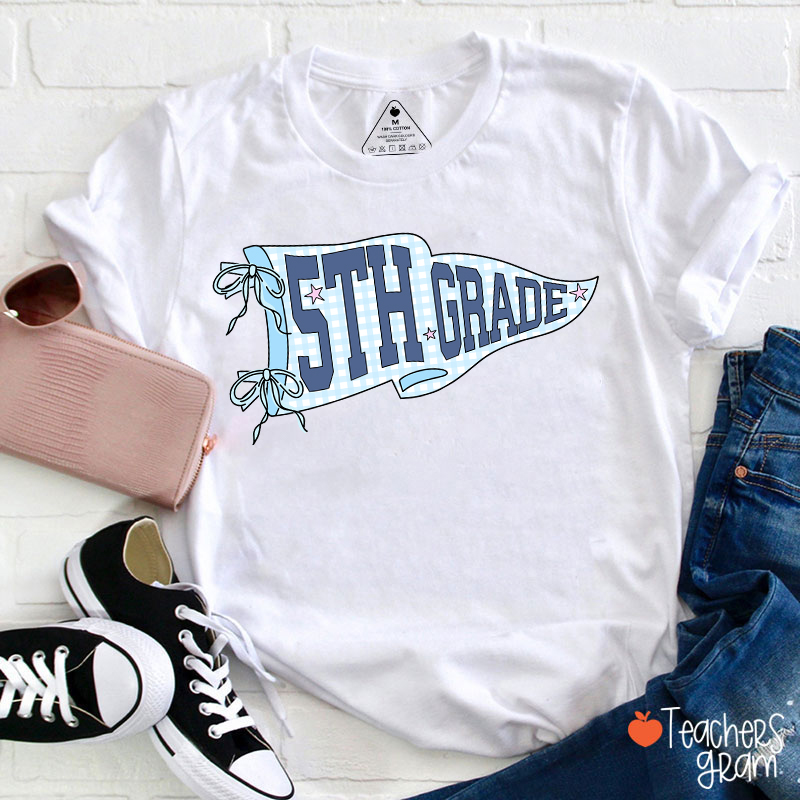 Personalized Text Gingham Pennant Teacher T-Shirt