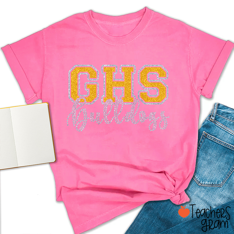 Personalized School Abbreviation And Name Faux Glitter Teacher T-Shirt