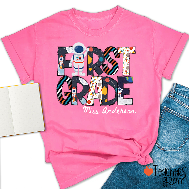 Personalized Grade Name Outer Space Astronaut Teacher T-Shirt