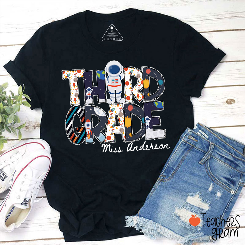 Personalized Grade Name Outer Space Astronaut Teacher T-Shirt