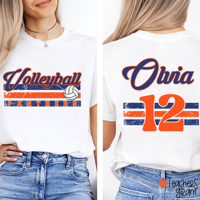 Personalized Name And Number Teacher Two Sided T-Shirt