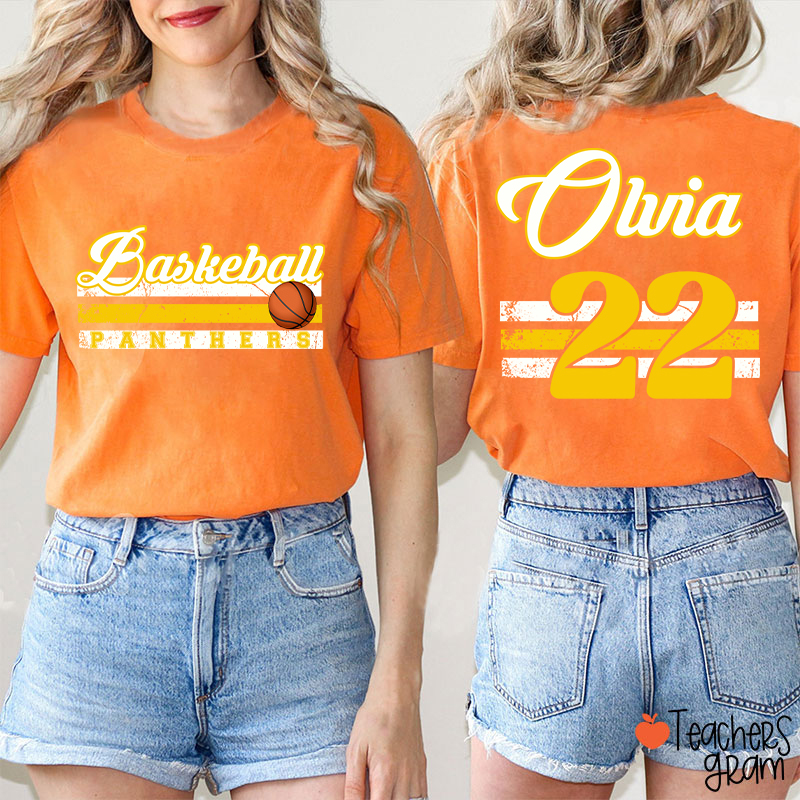 Personalized Name And Number Teacher Two Sided T-Shirt