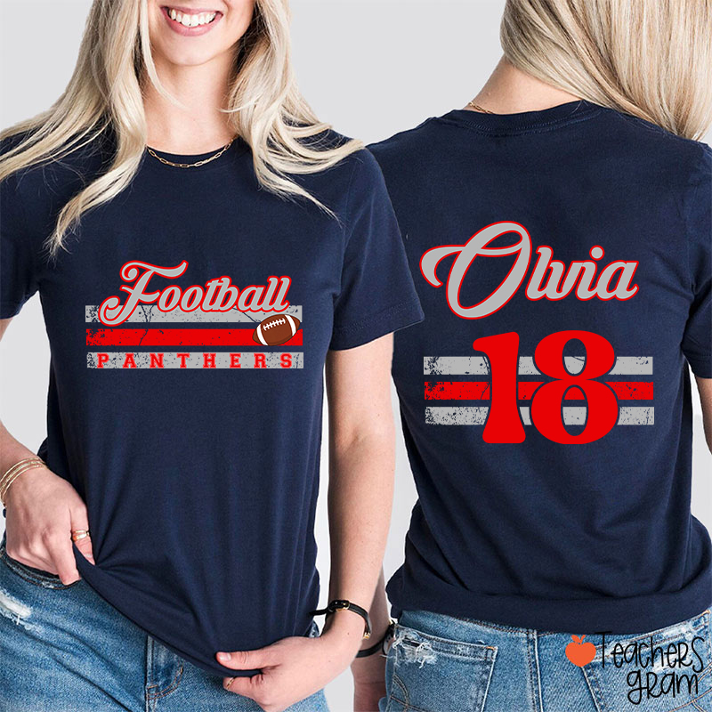 Personalized Name And Number Teacher Two Sided T-Shirt
