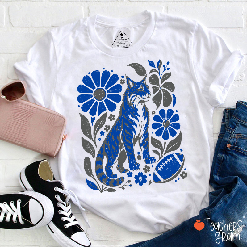 Personalized Mascot Floral Football Vintage Graphic Teacher T‑Shirt
