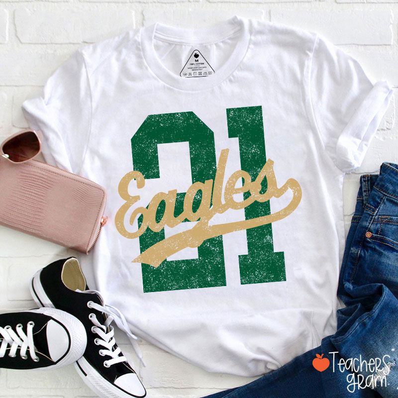 Personalized Mascot Distressed Sport Number Teacher T‑Shirt