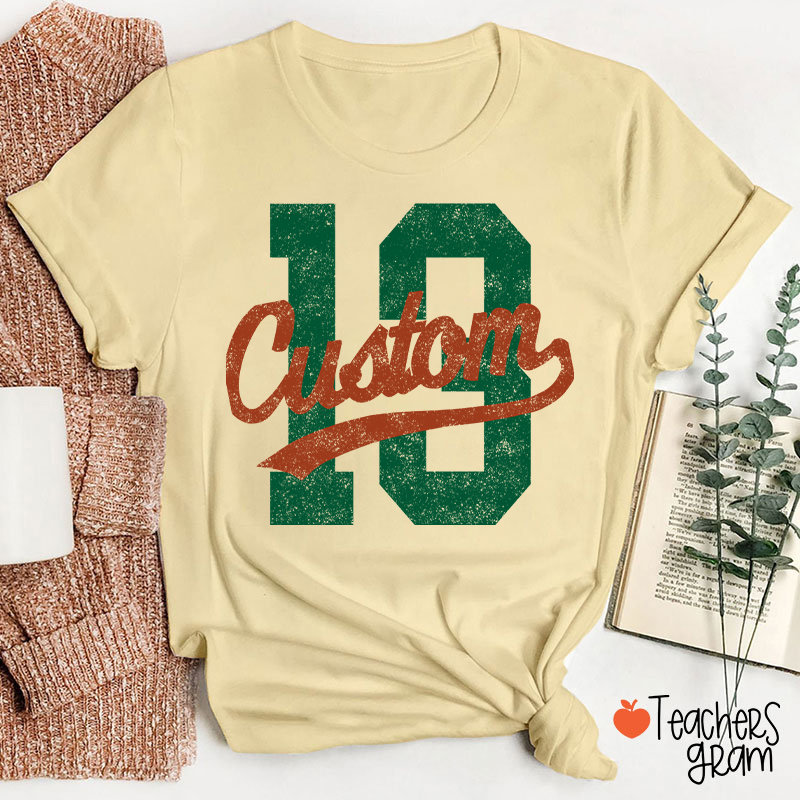 Personalized Mascot Distressed Sport Number Teacher T‑Shirt