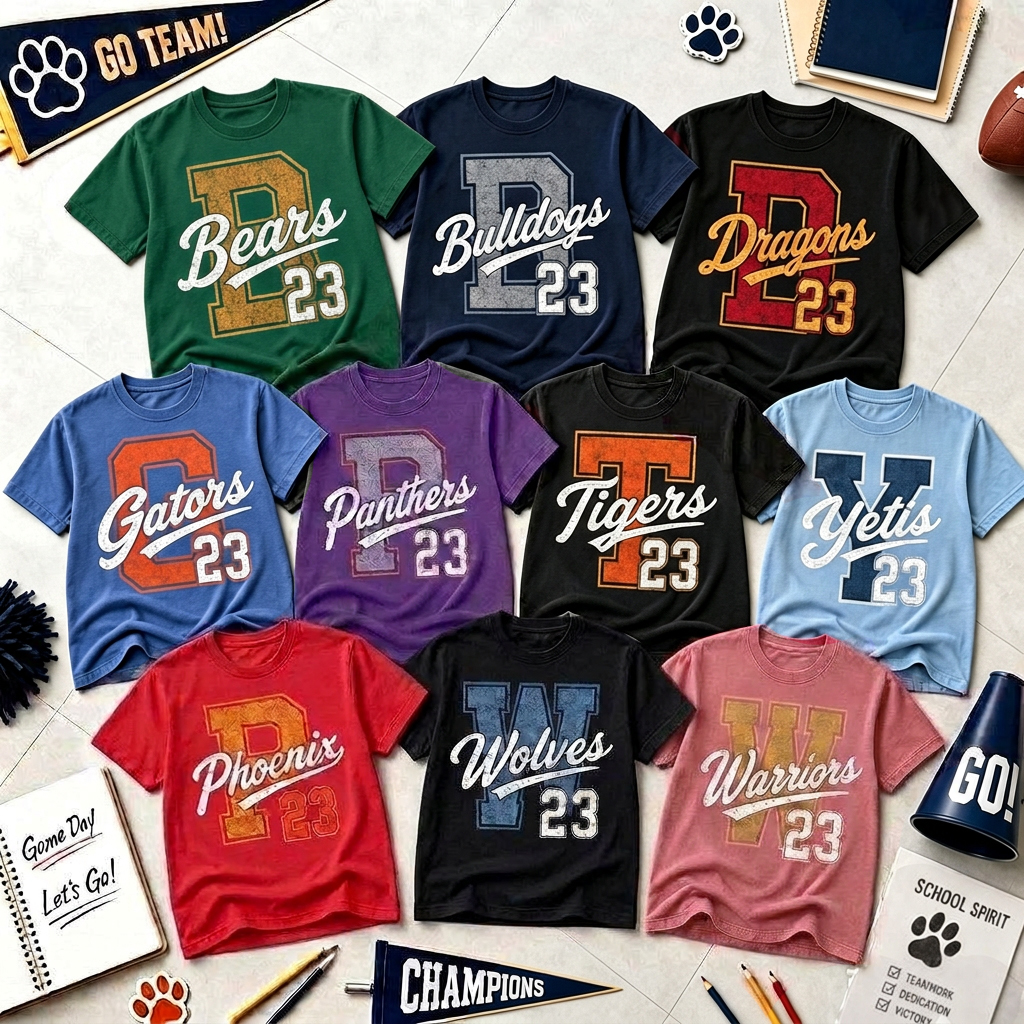 Personalized Mascot Vintage Varsity Letter Number Graphic Teacher T‑Shirt