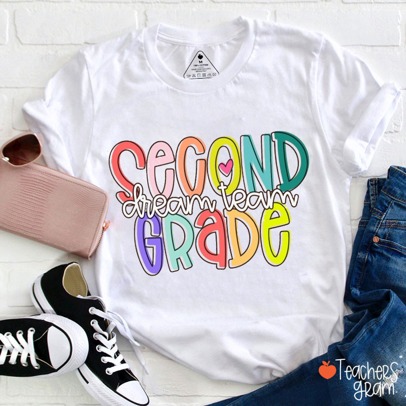Personalized Grade Color Lines Heart Teacher T-Shirt
