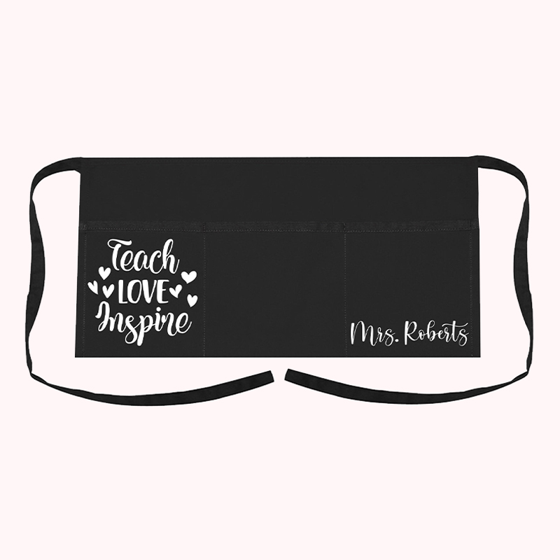 Personalized Teach Inspire Shape Teacher Apron With Pockets