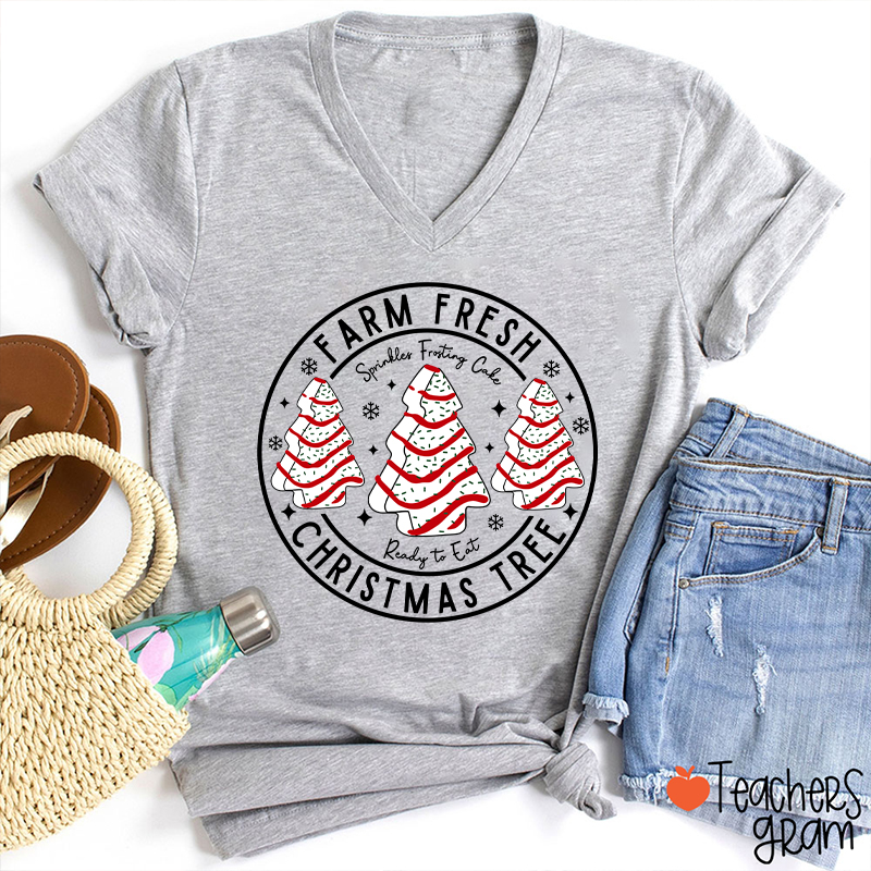 Farm Fresh Christmas Tree Teacher Female V-Neck T-Shirt