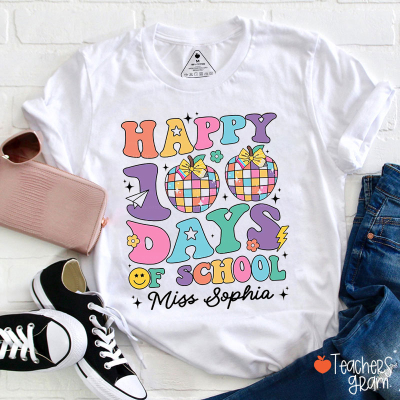 Personalized Name Happy 100 Days Of School Teacher T-Shirt