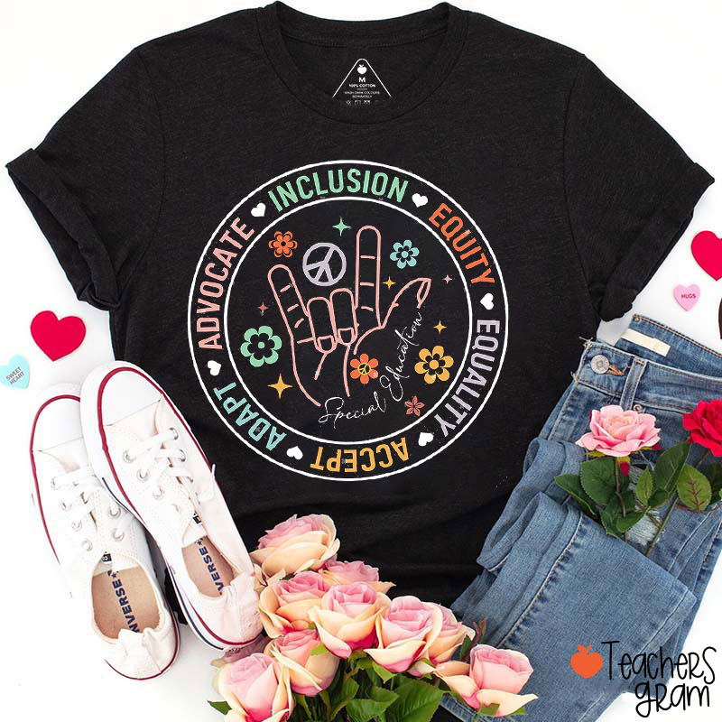 Sign Language Advocate Inclusion Valentine Teacher T-Shirt