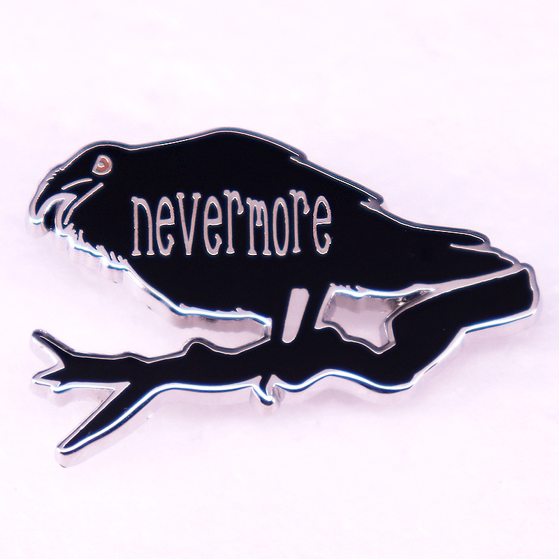 Never More Black Crow Teacher Pin