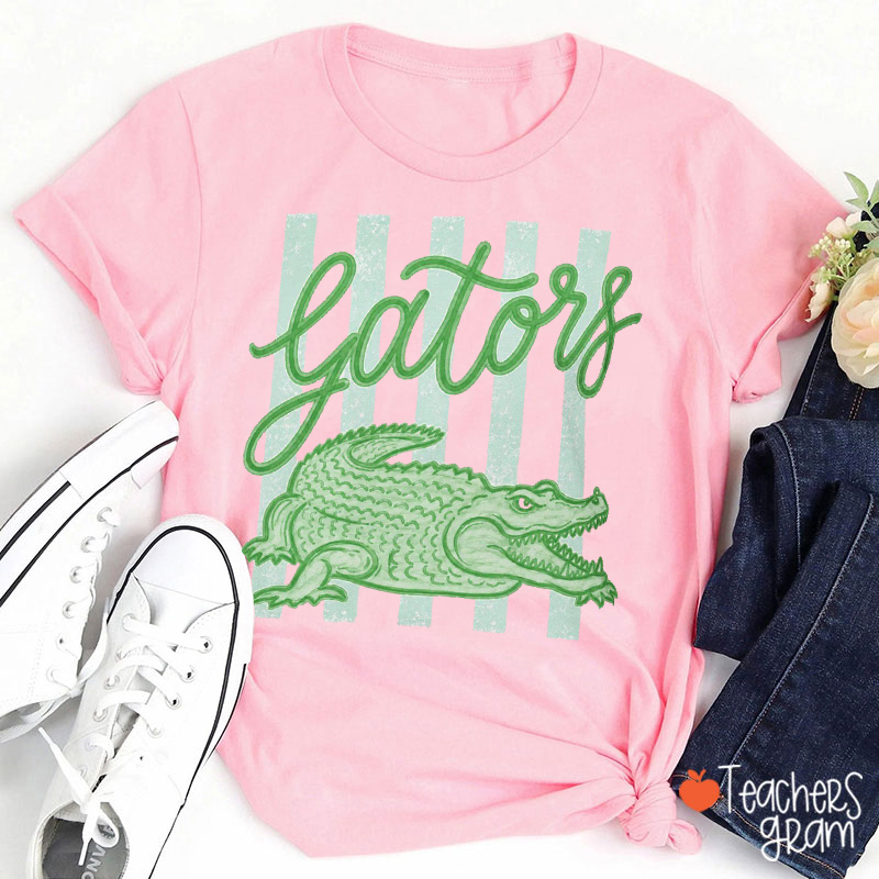 Personalized Mascot Striped Animal Mascot Teacher T-Shirt