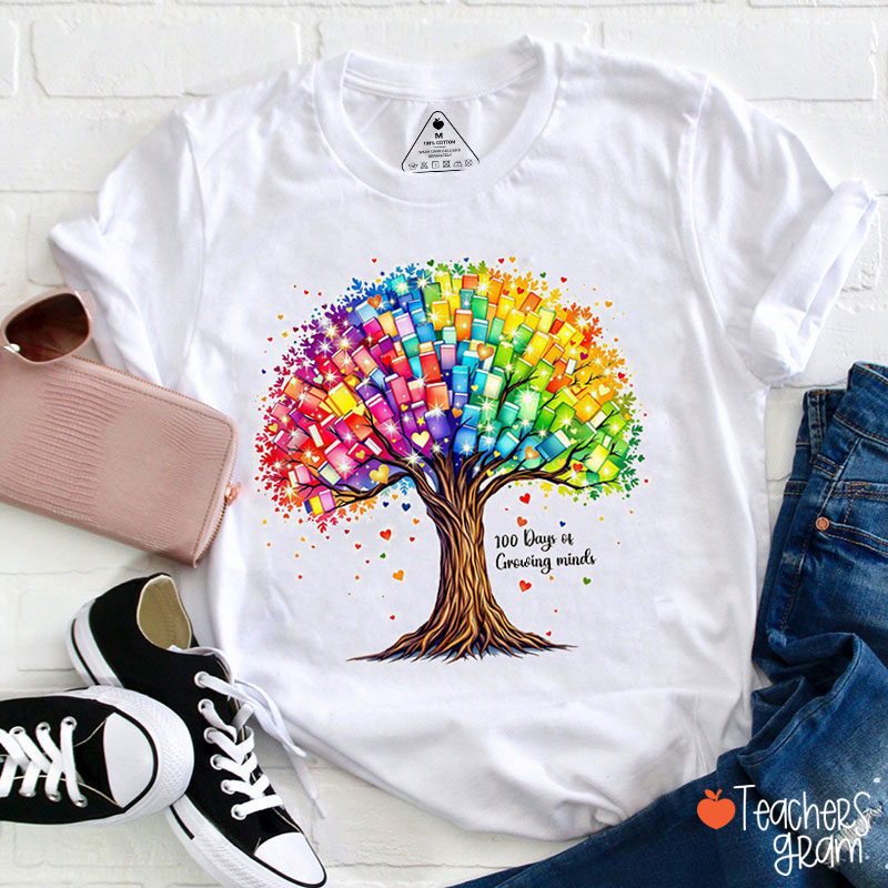 100 Days Of Growing Minds Teacher T-Shirt