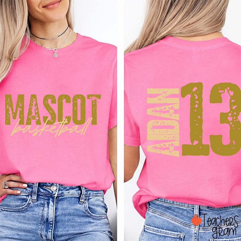 Personalized Mascot Name And Number Basketball Teacher Two Sided T-Shirt