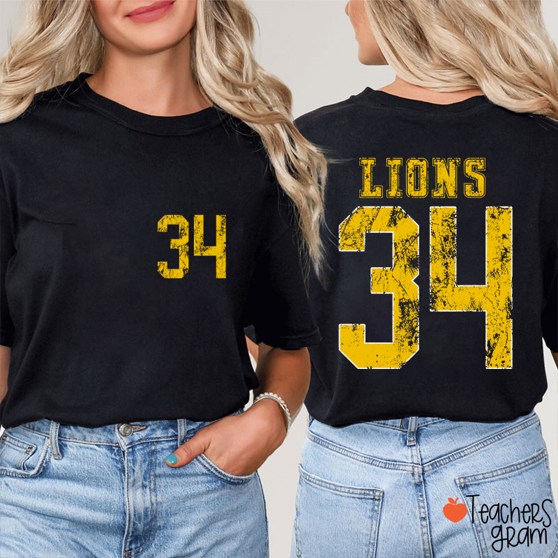 Personalized Mascot Number Faded Texture Sport Graphic Teacher Two Sided T‑Shirt