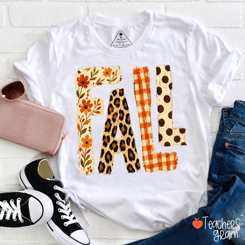Vintage Patchwork Fall Letter Teacher T‑Shirt