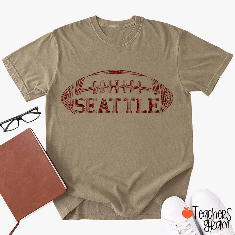 Personalized Color Text Football Sparkling Teacher T‑Shirt