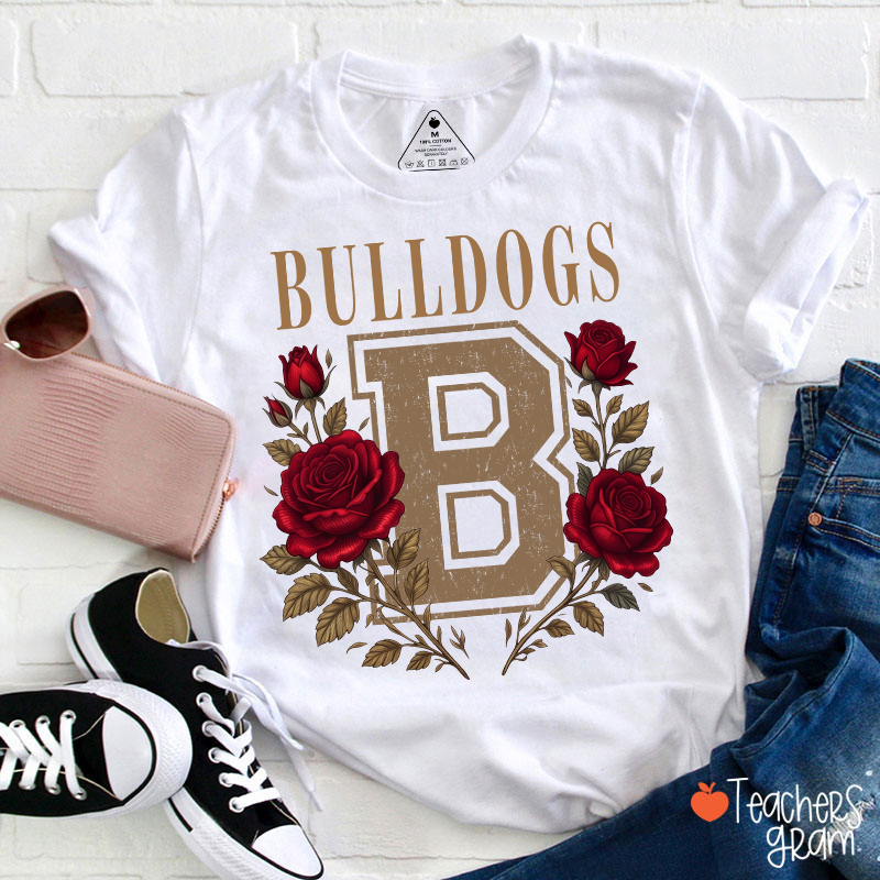 Personalized Mascot Sport Floral Initial Letter Teacher T‑Shirt