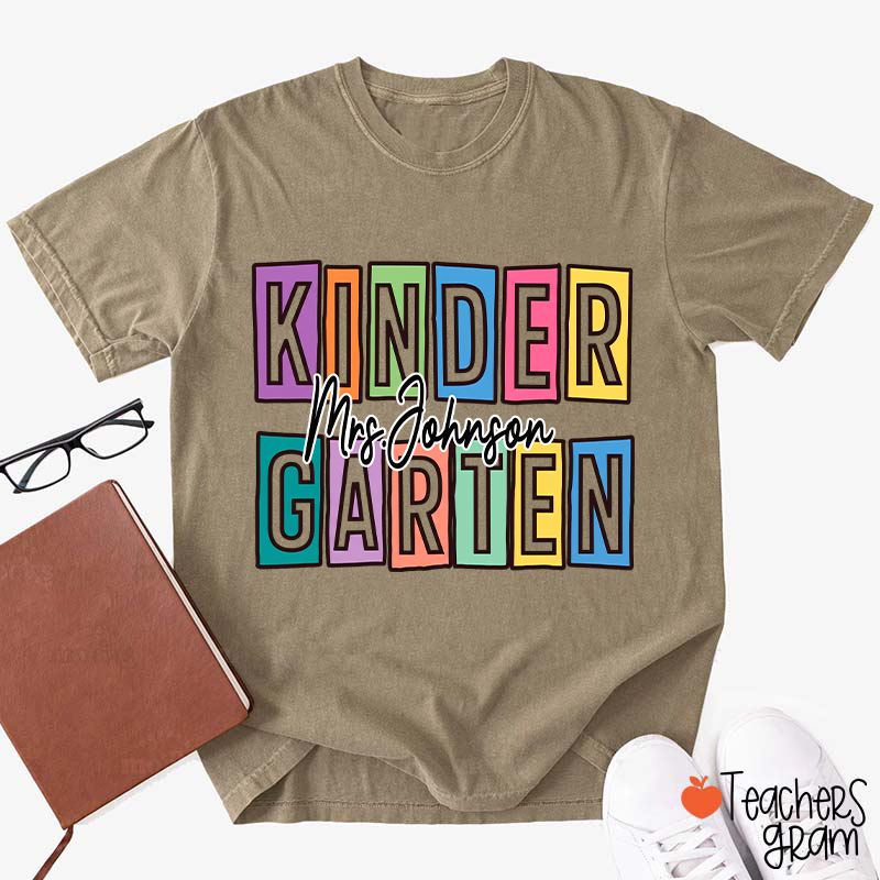 Personalized Name And Grade Colorful Block Letter Cursive Script Teacher T-Shirt