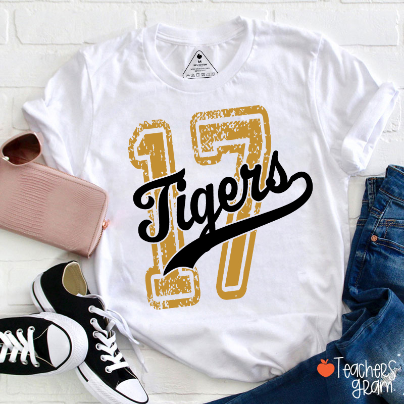 Personalized Mascot Vintage Number Graphic Sports Teacher T‑Shirt