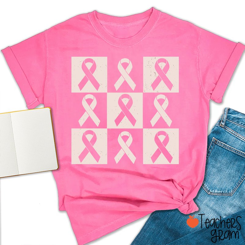 Pink Ribbon Breast Cancer Awareness Teacher T-Shirt