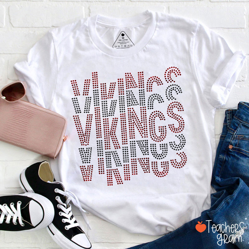 Personalized Mascot Glitter Stacked Text Sports Teacher T‑Shirt