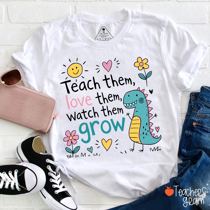 Cute Dinosaur Flower Quote Graphic Teacher T-Shirt-Teachersgram